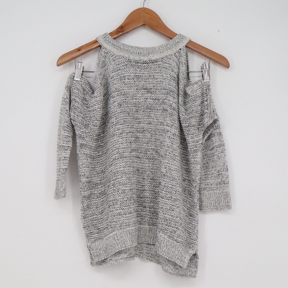 Express Womens Cold Shoulder Marled Knit Sweater Grey White Size XS